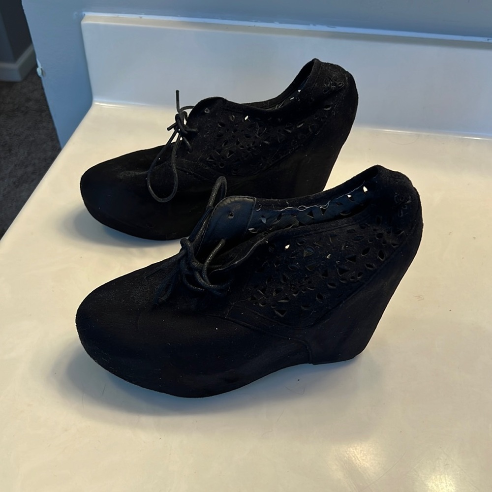 Black Deb Wedges with See Through Detail size 10